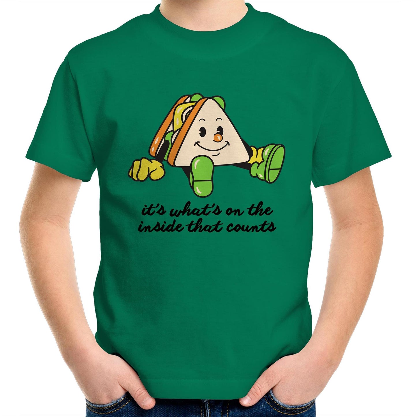 Sandwich, It's What's On The Inside That Counts - Kids Youth T-Shirt Kelly Green Kids Youth T-shirt Food Motivation