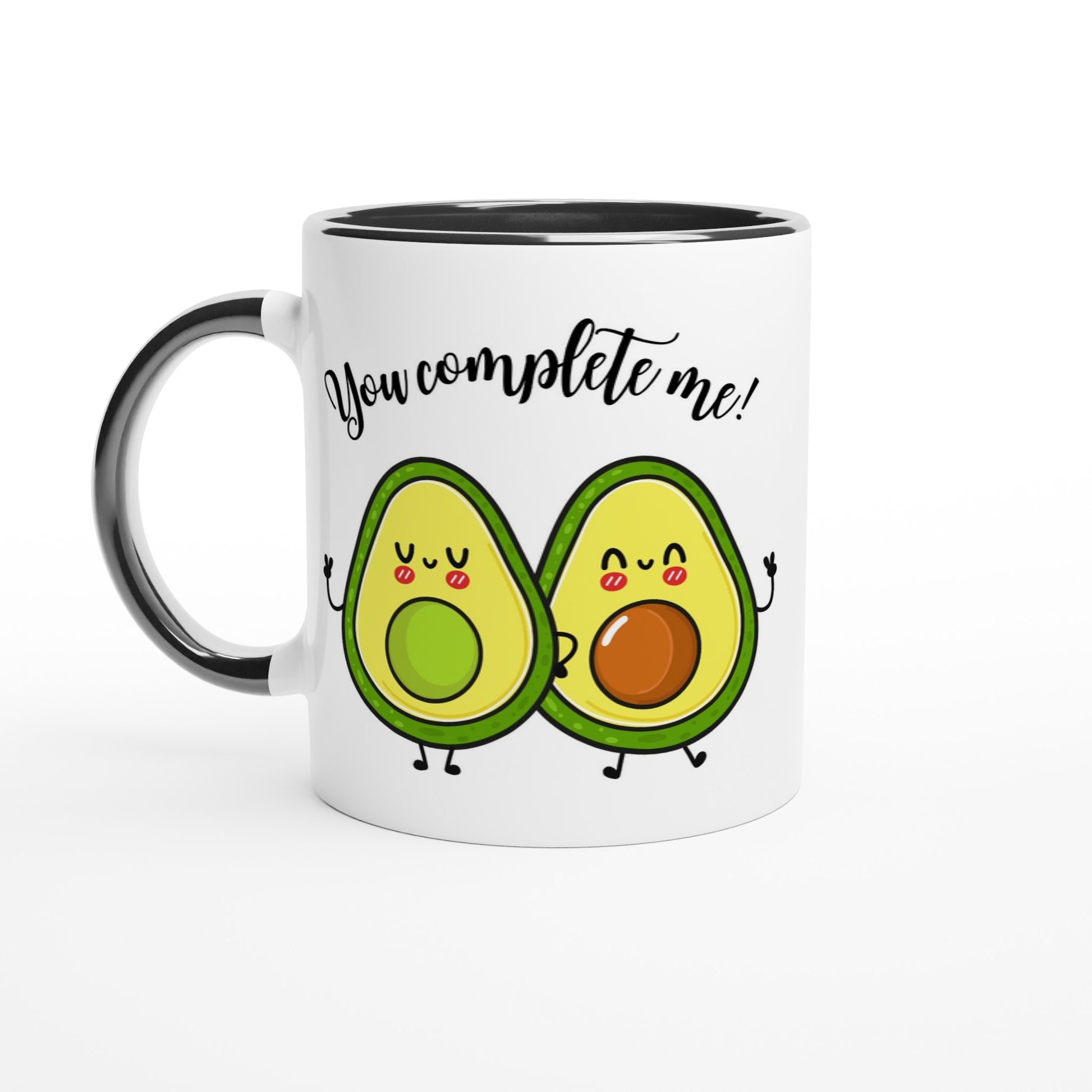 Avocado, You Complete Me - White 11oz Ceramic Mug with Colour Inside Ceramic Black Colour 11oz Mug food Love