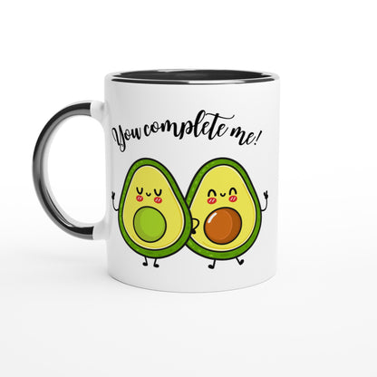 Avocado, You Complete Me - White 11oz Ceramic Mug with Colour Inside Ceramic Black Colour 11oz Mug food Love