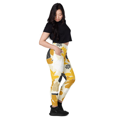 Yellow Vintage Floral - Leggings with pockets, 2XS - 6XL Leggings With Pockets 2XS - 6XL (US)