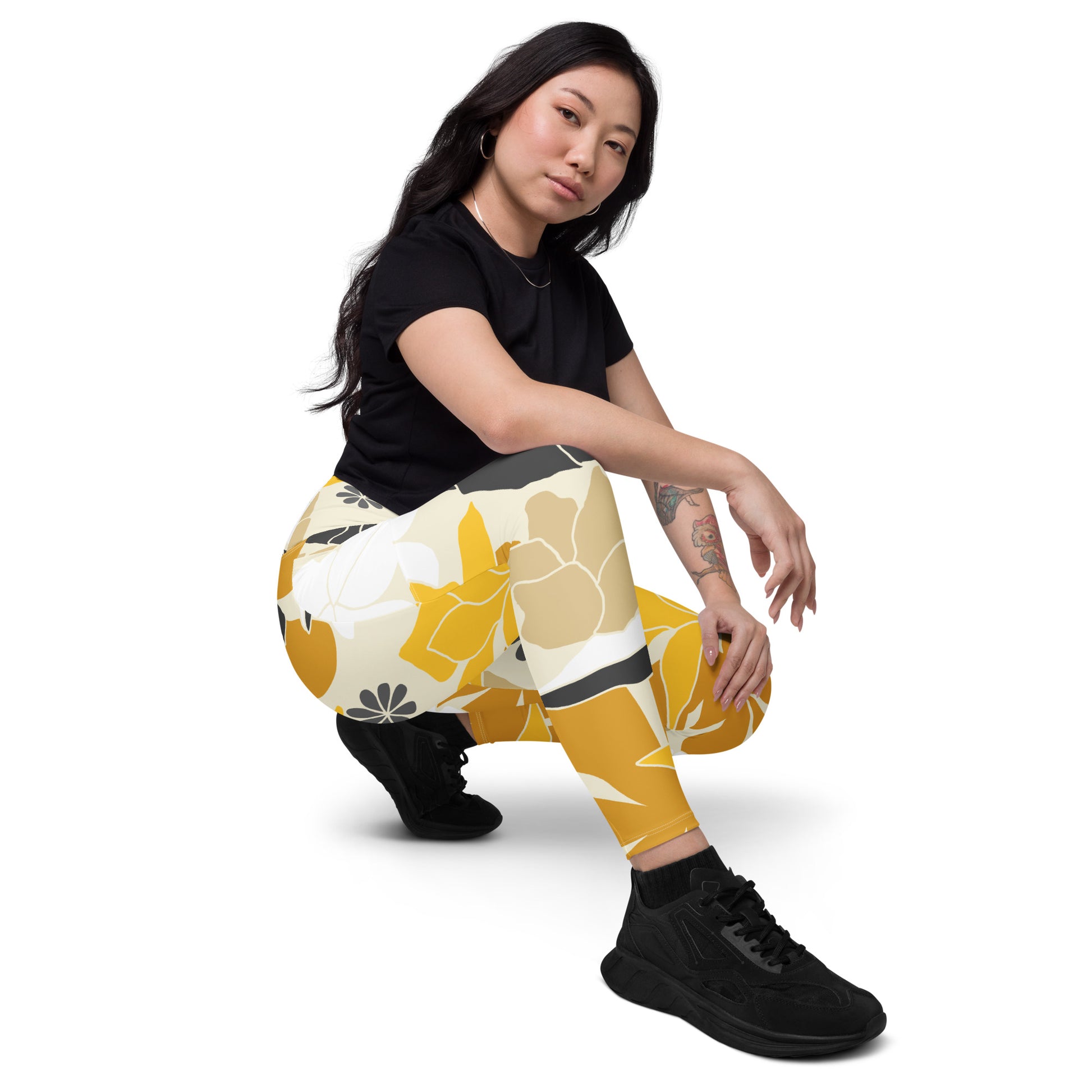 Yellow Vintage Floral - Leggings with pockets, 2XS - 6XL 6XL Leggings With Pockets 2XS - 6XL (US)