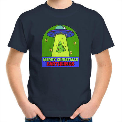 Merry Christmas Earthlings, UFO - Kids Youth T-Shirt Navy Christmas Kids T-shirt Merry Christmas