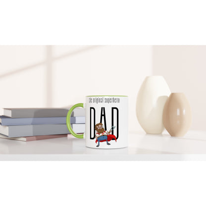 Dad, The Original Superhero - White 11oz Ceramic Mug with Colour Inside Colour 11oz Mug comic Dad