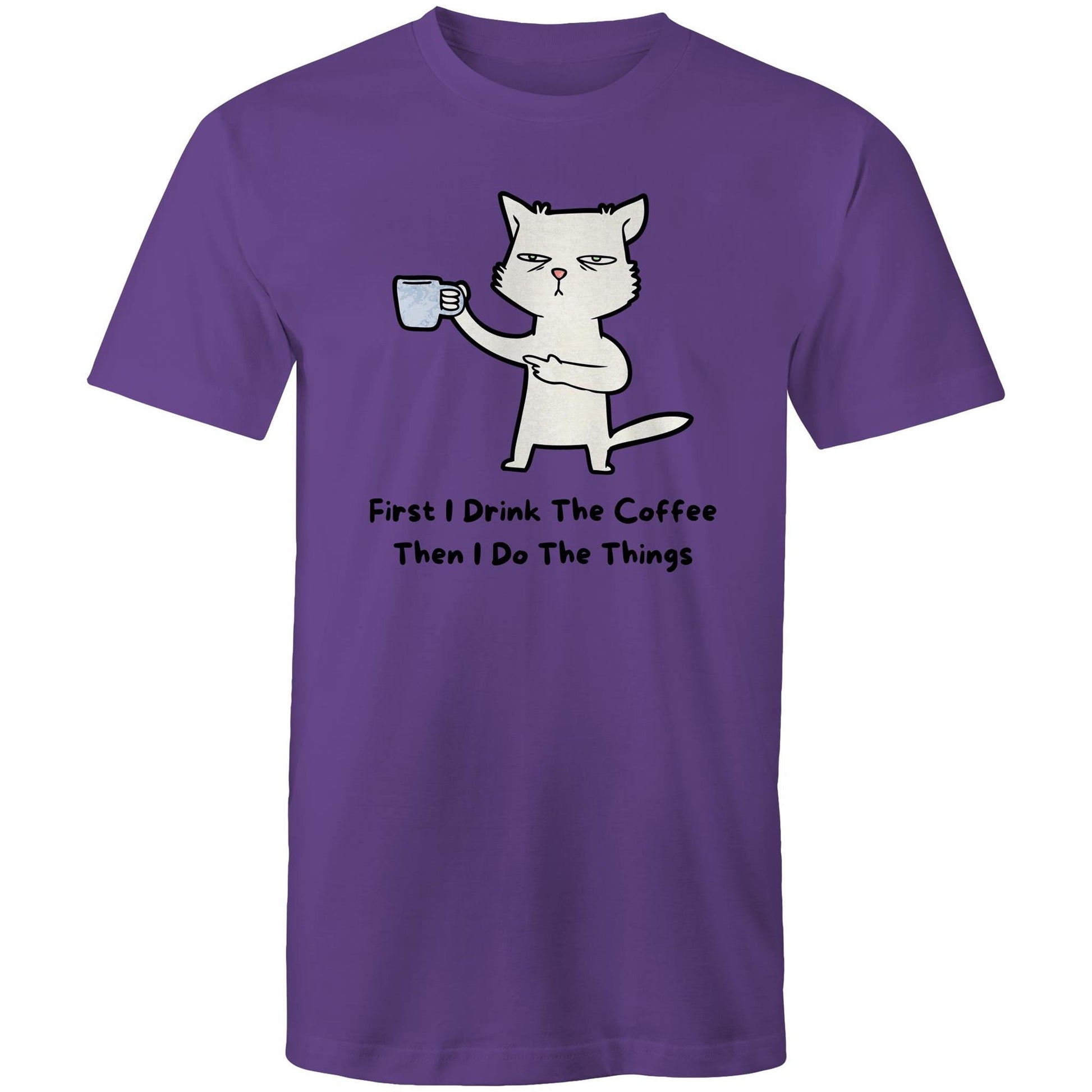 First I Drink The Coffee - Mens T-Shirt Purple Mens T-shirt animal Coffee