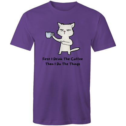 First I Drink The Coffee - Mens T-Shirt Purple Mens T-shirt animal Coffee