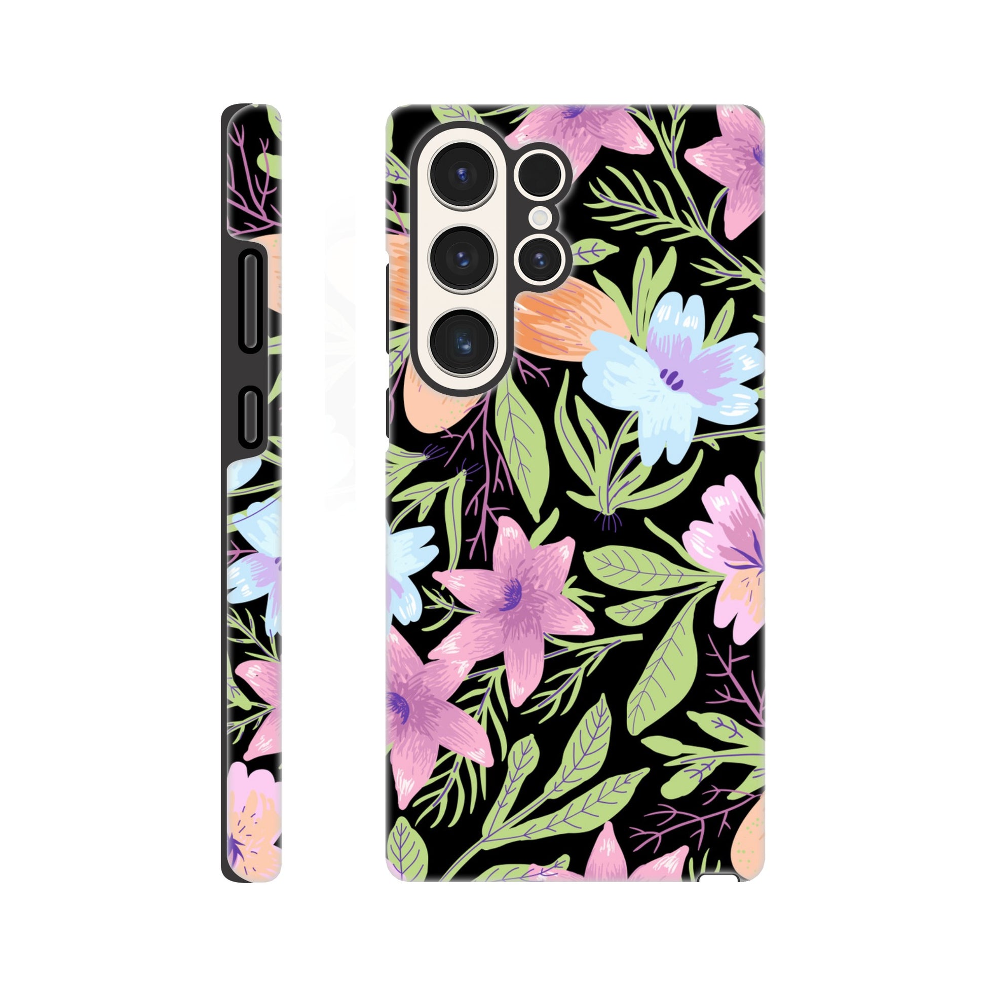 Black Floral - Phone Tough Case Galaxy S23 Ultra Phone Case