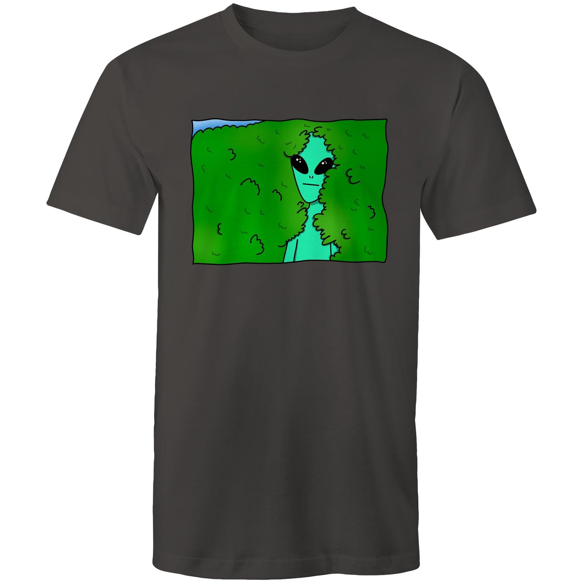 Alien Backing Into Hedge Meme - Mens T-Shirt Charcoal Mens T-shirt Funny Sci Fi