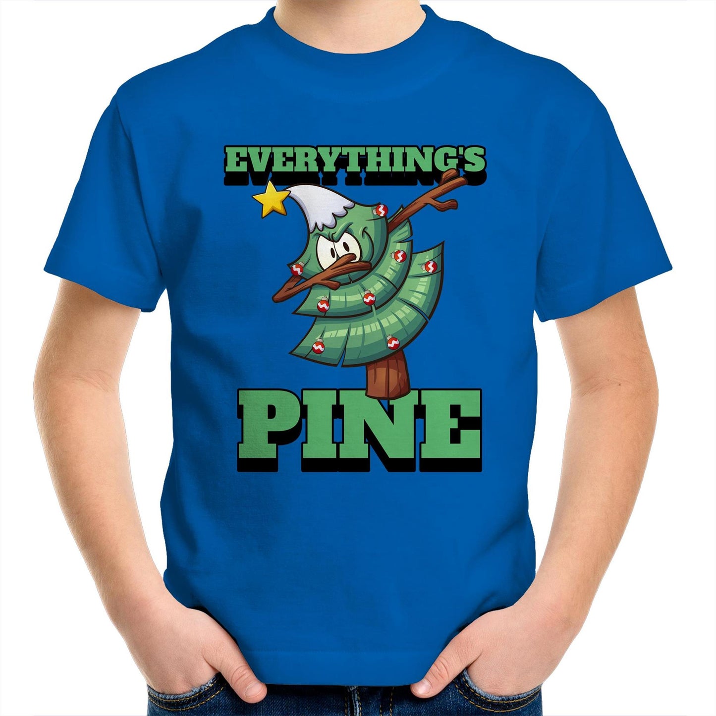 Everything's Pine - Kids Youth T-Shirt Bright Royal Christmas Kids T-shirt Merry Christmas