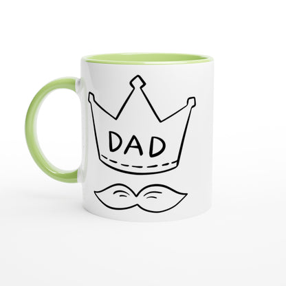 Dad Crown And Moustache - White 11oz Ceramic Mug with Colour Inside Ceramic Green Colour 11oz Mug Dad