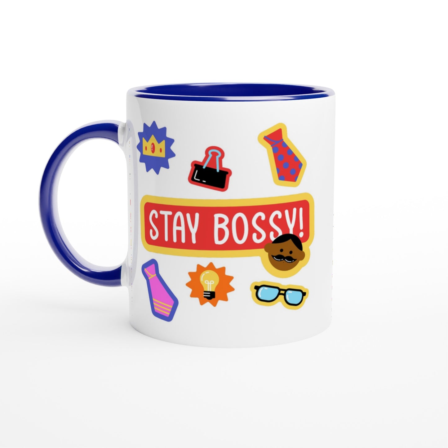 Stay Bossy, Boss Mug - White 11oz Ceramic Mug with Colour Inside Ceramic Blue Colour 11oz Mug Funny