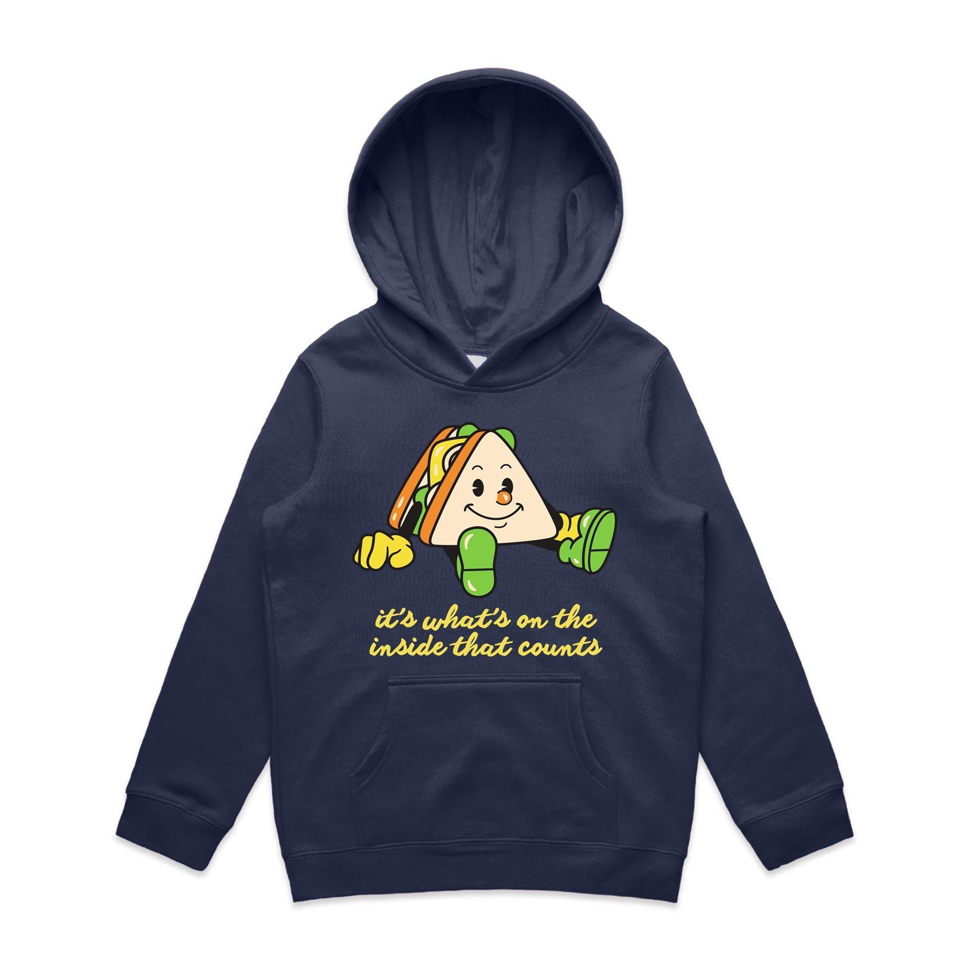 Sandwich, It's What's On The Inside That Counts - Youth Supply Hood Midnight Blue Kids Hoodie Food Motivation