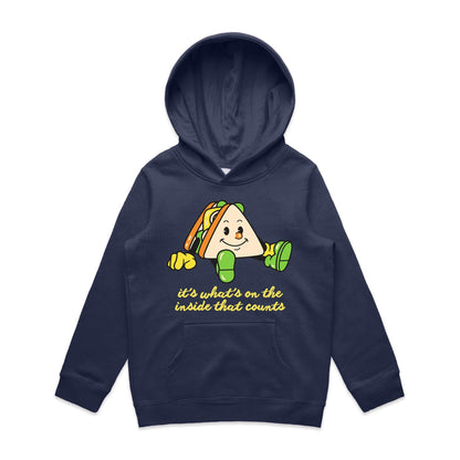 Sandwich, It's What's On The Inside That Counts - Youth Supply Hood Midnight Blue Kids Hoodie Food Motivation
