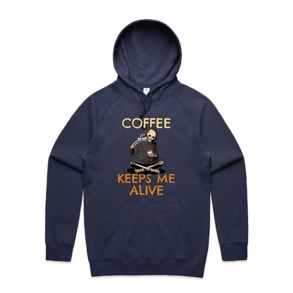 Skeleton, Coffee Keeps Me Alive - Supply Hood Midnight Blue Mens Supply Hoodie Coffee