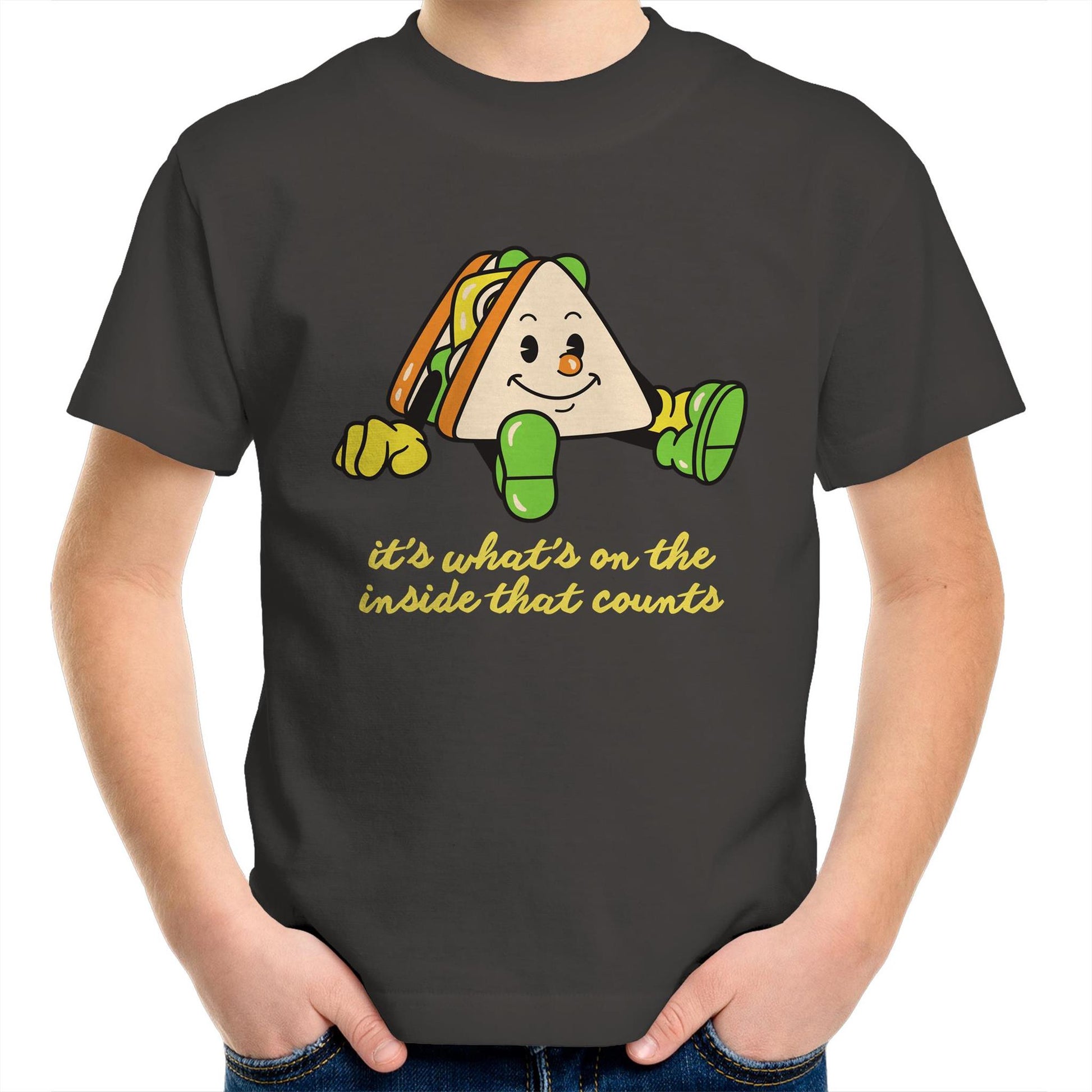 Sandwich, It's What's On The Inside That Counts - Kids Youth T-Shirt Charcoal Kids Youth T-shirt Food Motivation