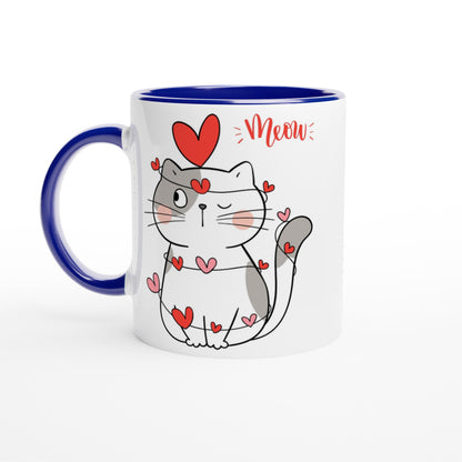 Cat Heart Meow - White 11oz Ceramic Mug with Color Inside Ceramic Blue Colour 11oz Mug animal Love
