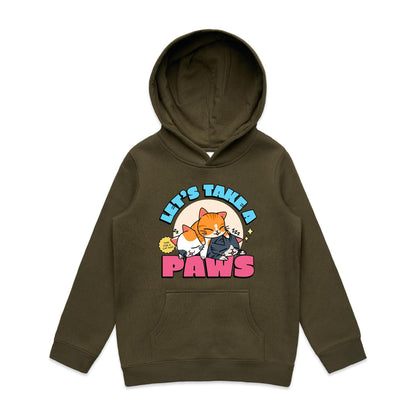 Let's Take A Paws, Time For A Cat Nap - Youth Supply Hood Army Kids Hoodie animal