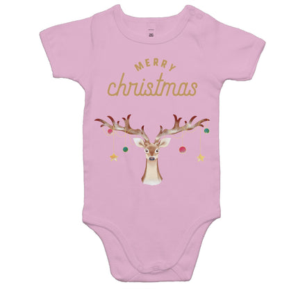 Merry Christmas Reindeer - Baby Bodysuit Pink Christmas Baby Bodysuit Merry Christmas
