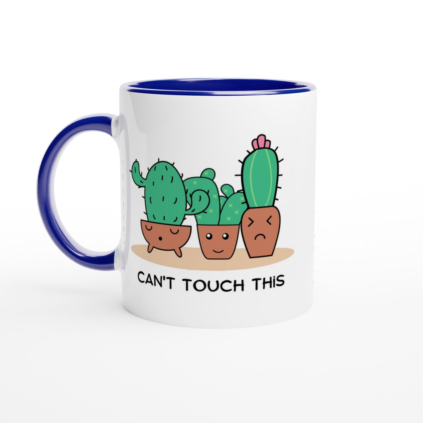 Cactus, Can't Touch This - White 11oz Ceramic Mug with Colour Inside Ceramic Blue Colour 11oz Mug funny Plants