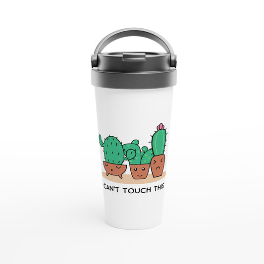 Can't Touch This, Cactus - White 15oz Stainless Steel Travel Mug Default Title Travel Mug Funny Plants