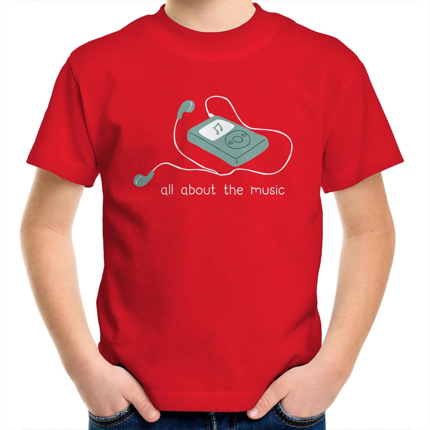 All About The Music, Music Player - Kids Youth T-Shirt Red Kids Youth T-shirt music retro tech