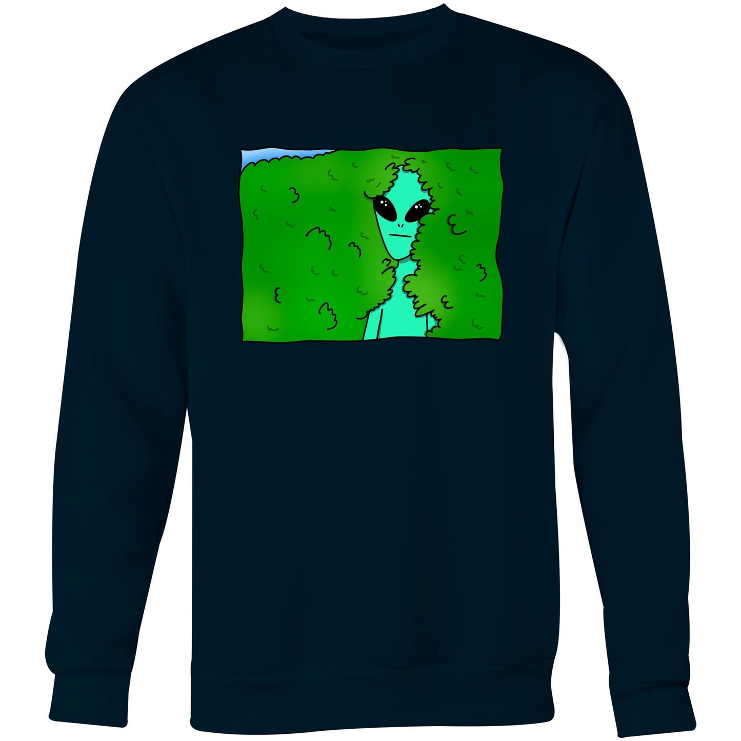 Alien Backing Into Hedge Meme - Crew Sweatshirt Navy Sweatshirt Funny Sci Fi