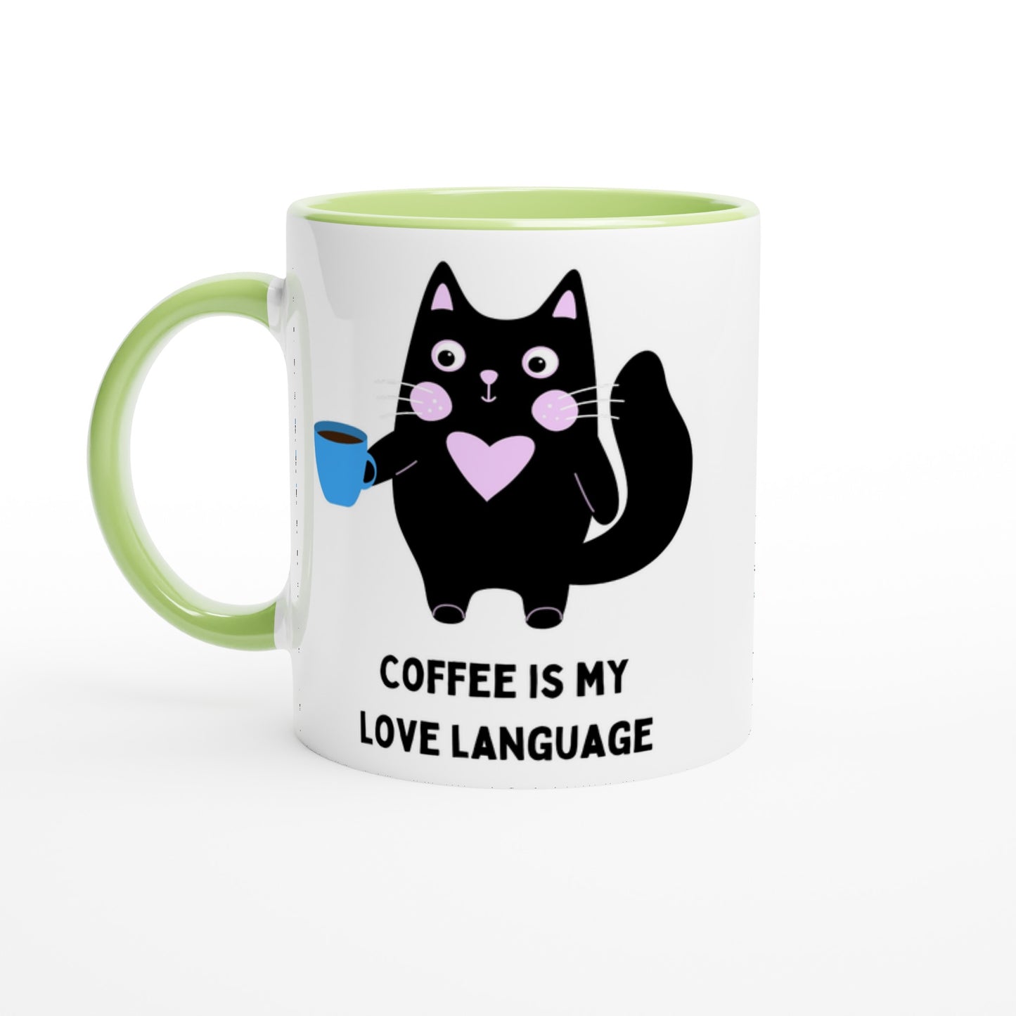 Coffee Is My Love Language - White 11oz Ceramic Mug with Colour Inside Ceramic Green Colour 11oz Mug animal coffee love