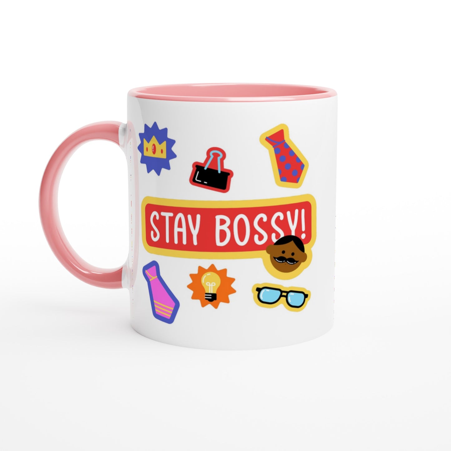 Stay Bossy, Boss Mug - White 11oz Ceramic Mug with Colour Inside Ceramic Pink Colour 11oz Mug Funny