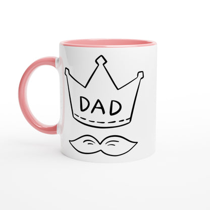 Dad Crown And Moustache - White 11oz Ceramic Mug with Colour Inside Ceramic Pink Colour 11oz Mug Dad