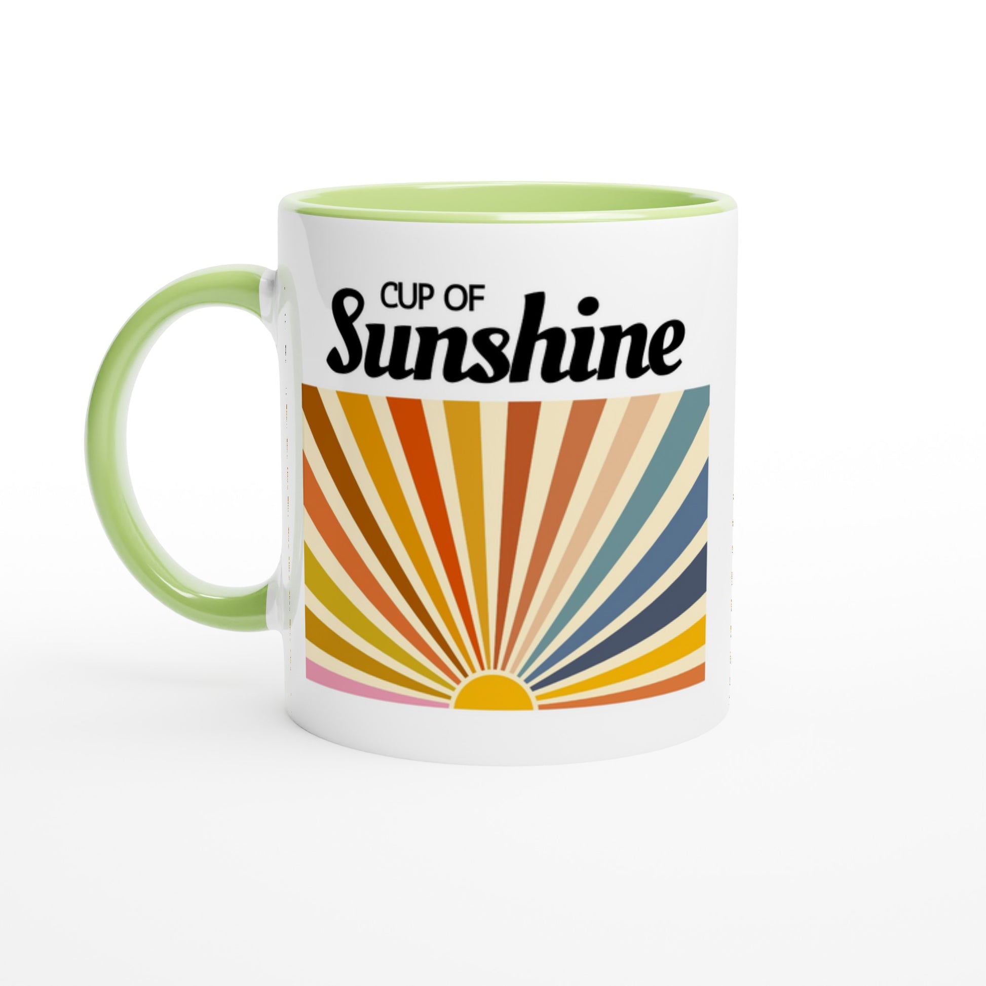 Cup Of Sunshine - White 11oz Ceramic Mug with Colour Inside Ceramic Green Colour 11oz Mug retro