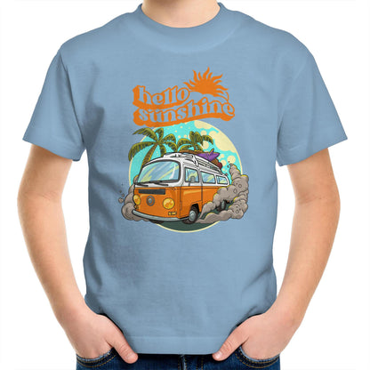Hello Sunshine, Beach Van - Kids Youth T-Shirt Carolina Blue Kids Youth T-shirt Summer Surf