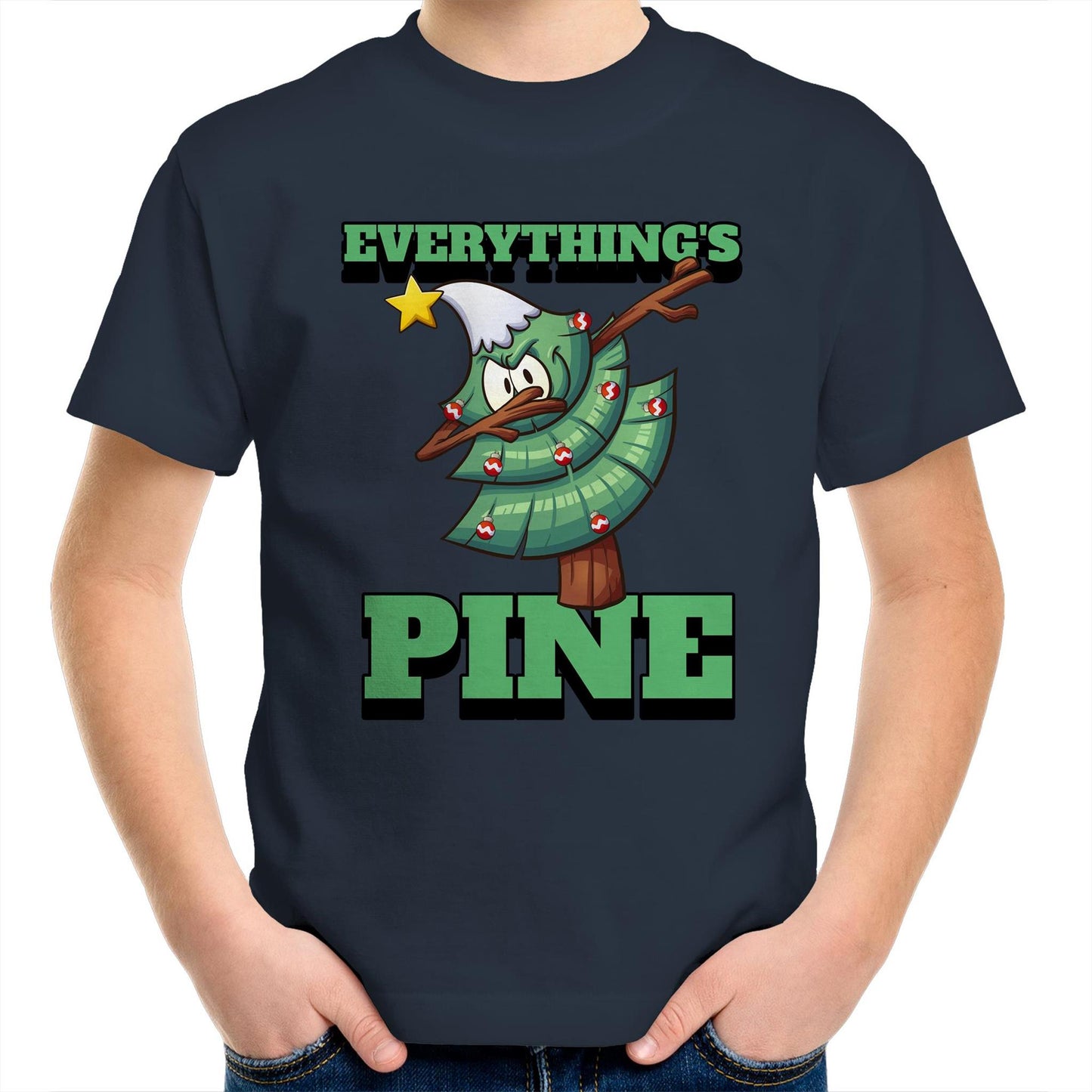 Everything's Pine - Kids Youth T-Shirt Navy Christmas Kids T-shirt Merry Christmas