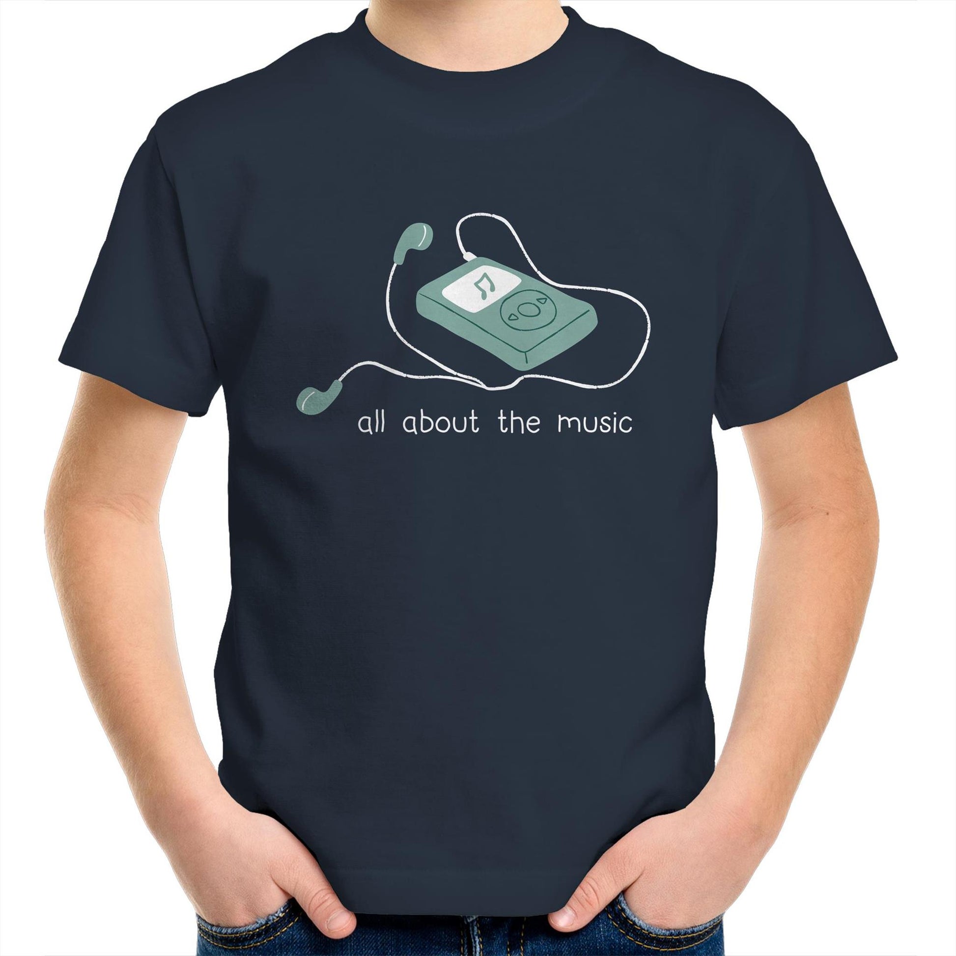 All About The Music, Music Player - Kids Youth T-Shirt Navy Kids Youth T-shirt music retro tech