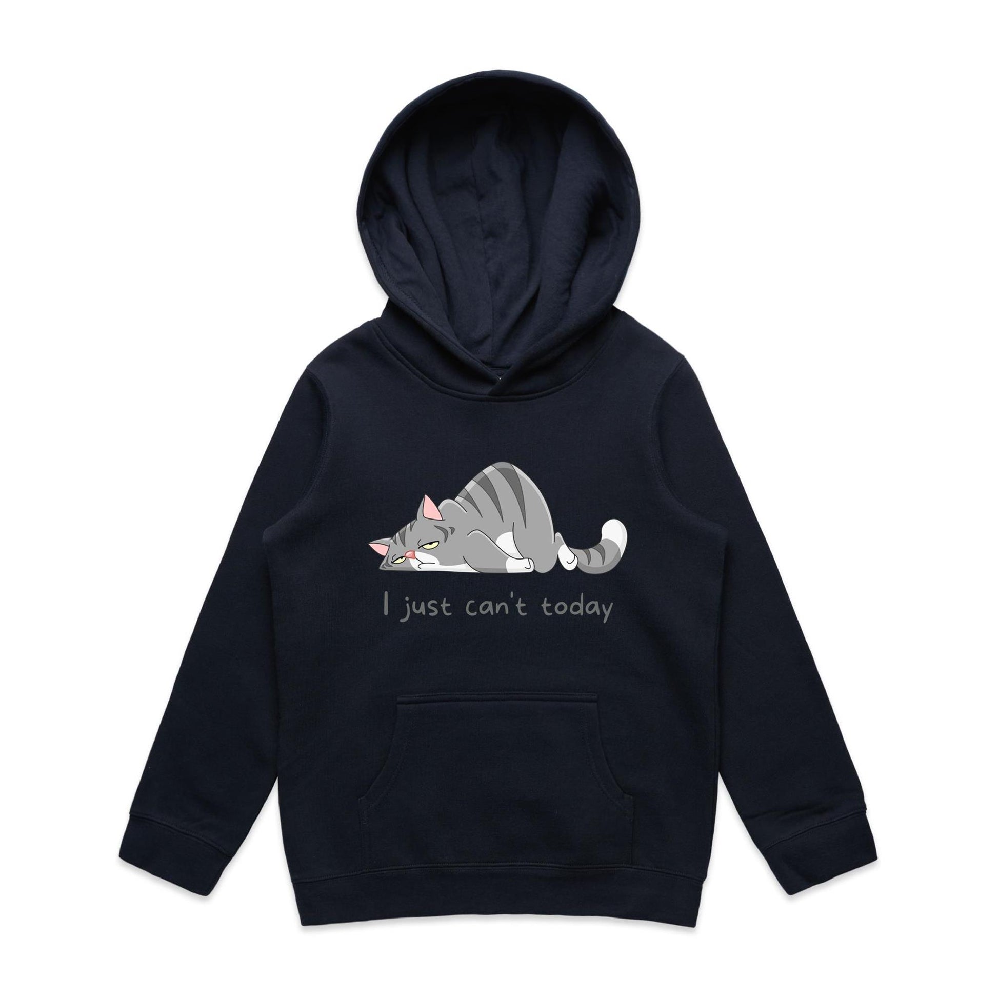 Cat, I Just Can't Today - Youth Supply Hood Navy Kids Hoodie animal