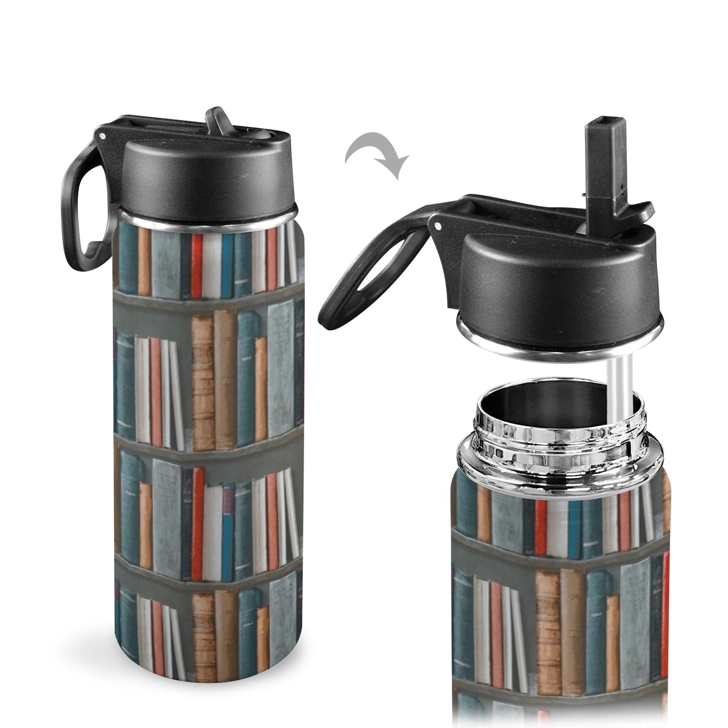 Books - Insulated Water Bottle with Straw Lid (18oz) Insulated Water Bottle with Swing Handle