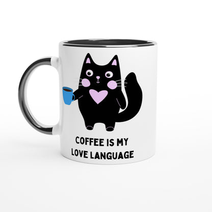 Coffee Is My Love Language - White 11oz Ceramic Mug with Colour Inside Ceramic Black Colour 11oz Mug animal coffee love