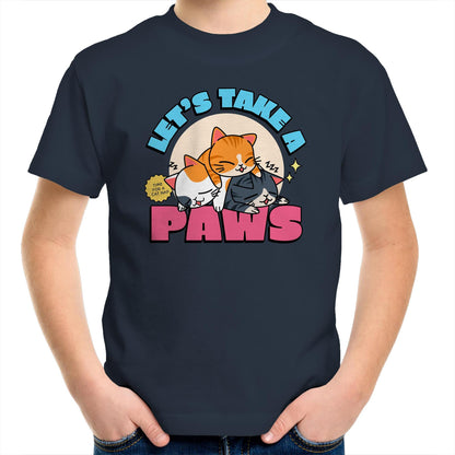 Let's Take A Pause, Time For A Cat Nap - Kids Youth T-Shirt Navy Kids Youth T-shirt animal