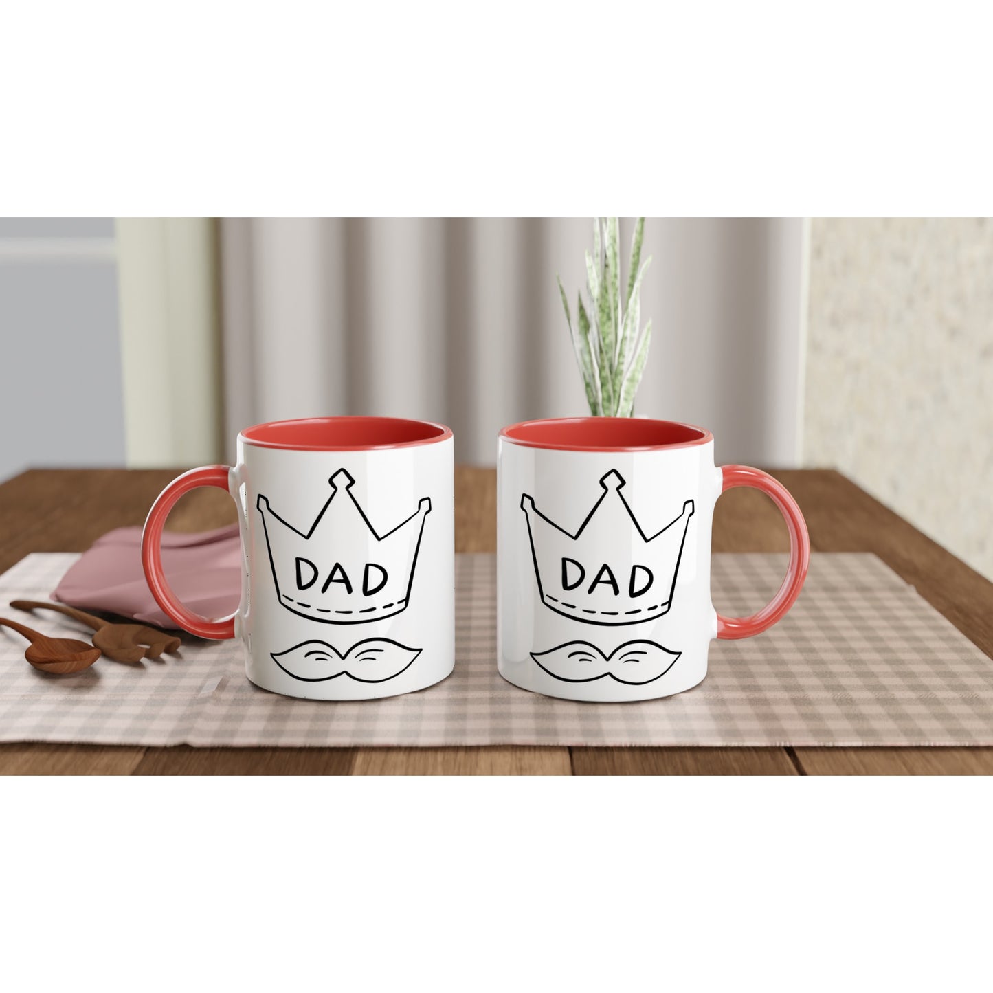 Dad Crown And Moustache - White 11oz Ceramic Mug with Colour Inside Colour 11oz Mug Dad