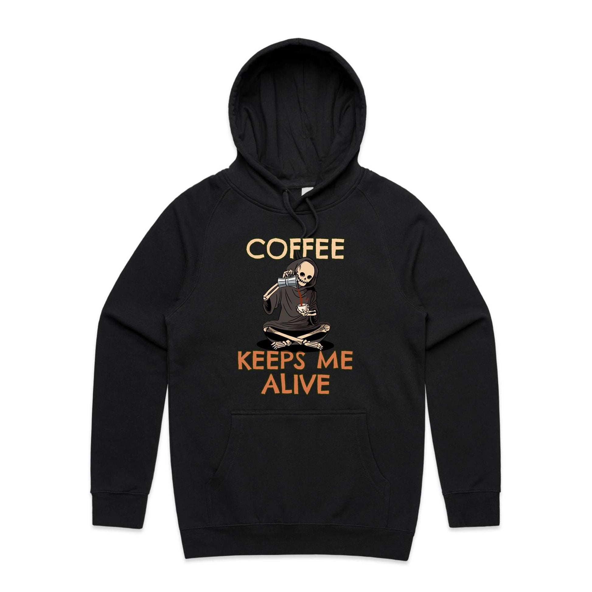 Skeleton, Coffee Keeps Me Alive - Supply Hood Black Mens Supply Hoodie Coffee
