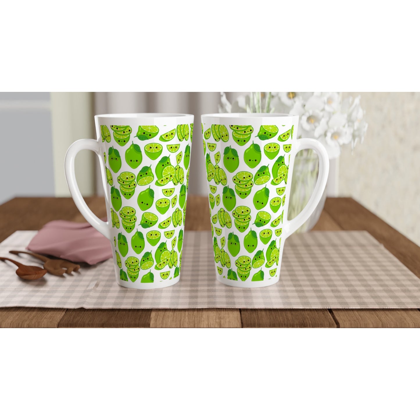 Cute Limes - White Latte 17oz Ceramic Mug Latte Mug food