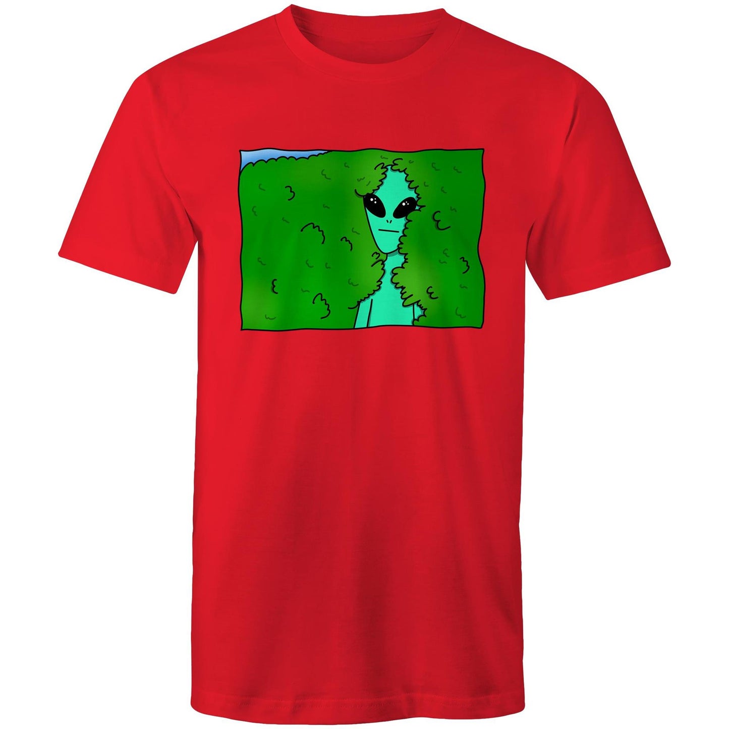 Alien Backing Into Hedge Meme - Mens T-Shirt Red Mens T-shirt Funny Sci Fi