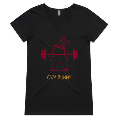 Gym Bunny - Womens V-Neck T-Shirt Black Womens Fitness V-Neck Fitness