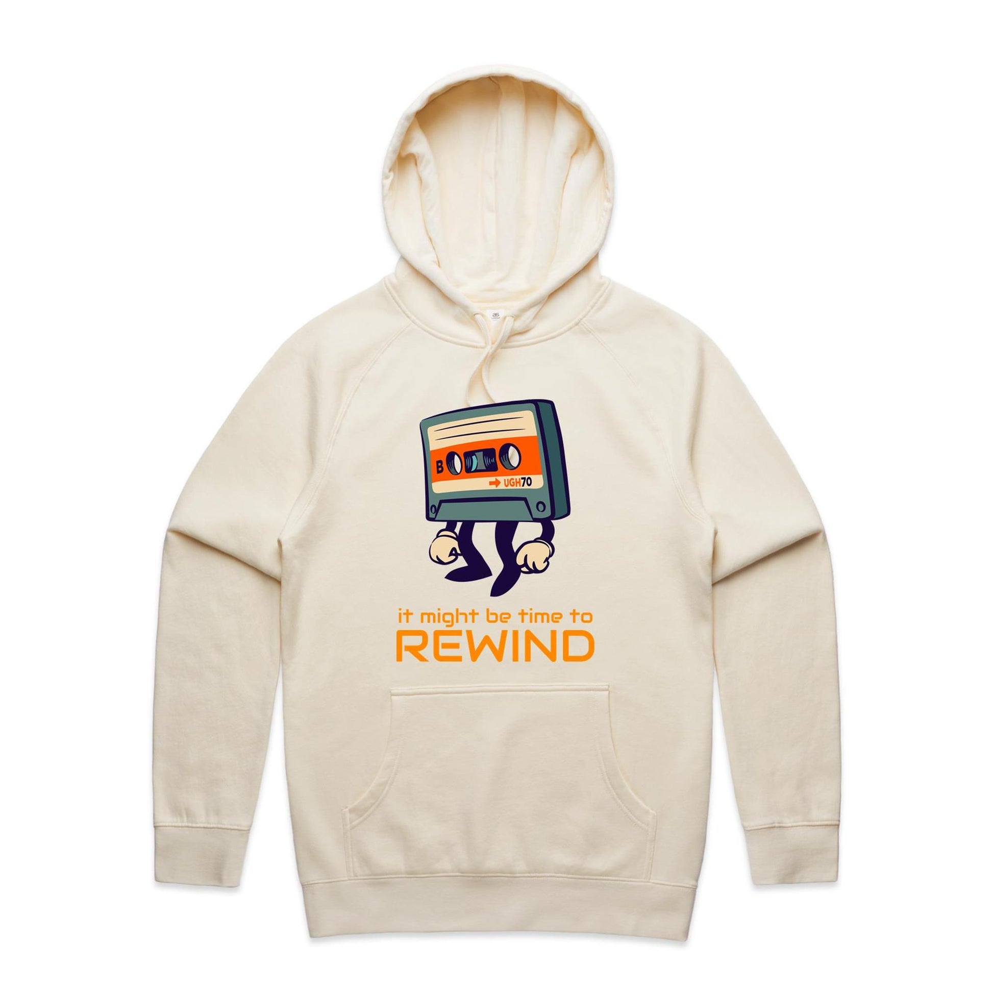 It Might Be Time To Rewind - Supply Hood Ecru Mens Supply Hoodie Music Retro
