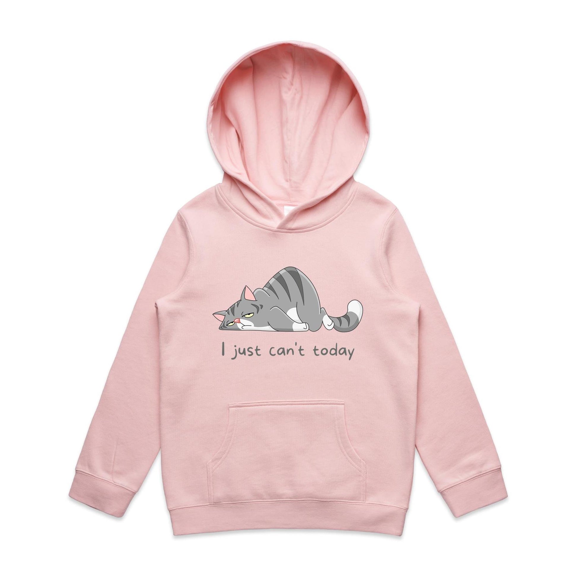 Cat, I Just Can't Today - Youth Supply Hood Pink Kids Hoodie animal