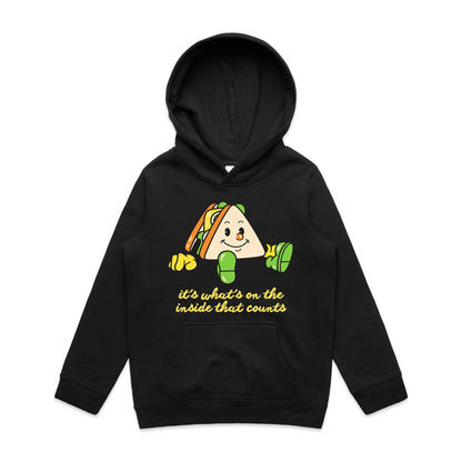 Sandwich, It's What's On The Inside That Counts - Youth Supply Hood Black Kids Hoodie Food Motivation