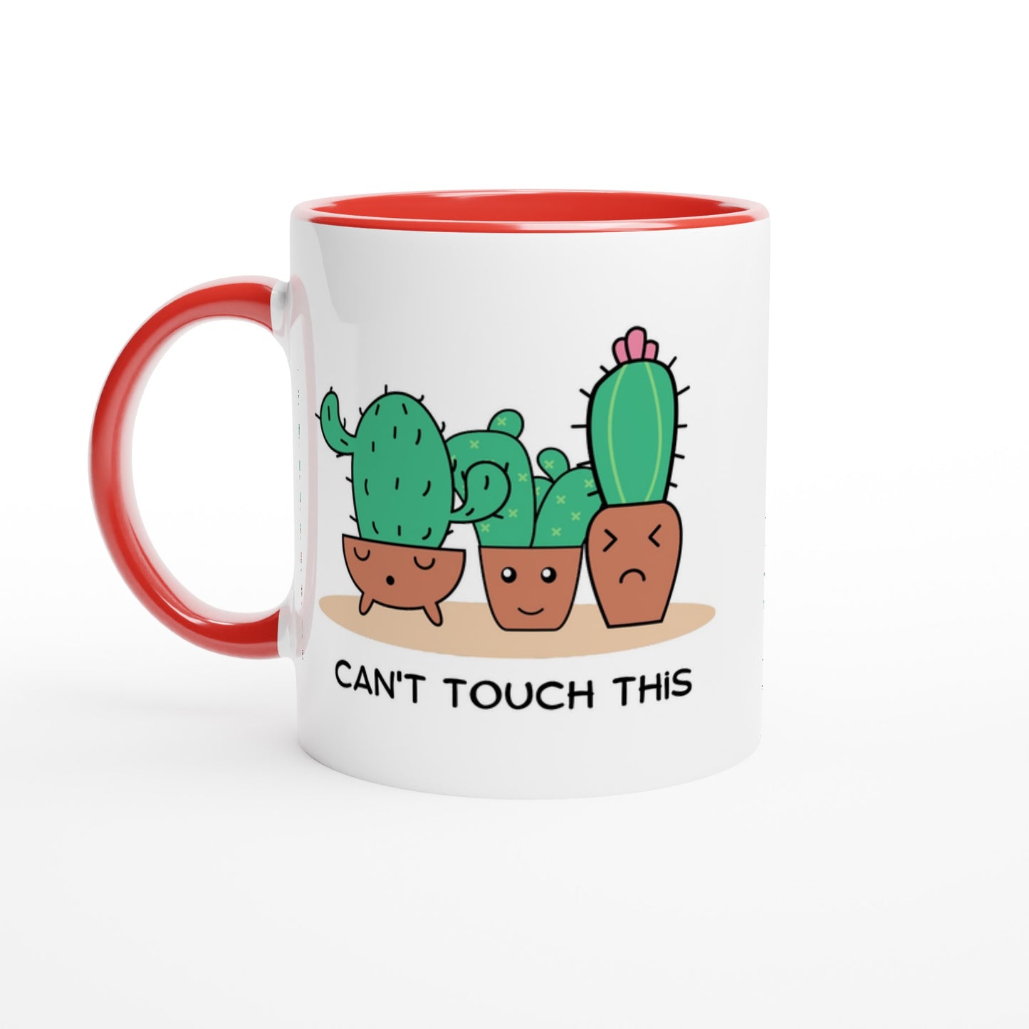 Cactus, Can't Touch This - White 11oz Ceramic Mug with Colour Inside Ceramic Red Colour 11oz Mug funny Plants