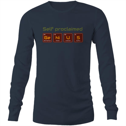 Self Proclaimed Genius, Periodic Table - Long Sleeve T-Shirt Navy Unisex Long Sleeve T-shirt Science