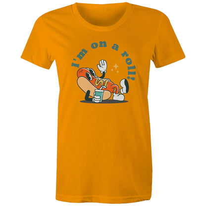 Hot Dog, I'm On A Roll - Womens T-shirt Orange Womens T-shirt Food