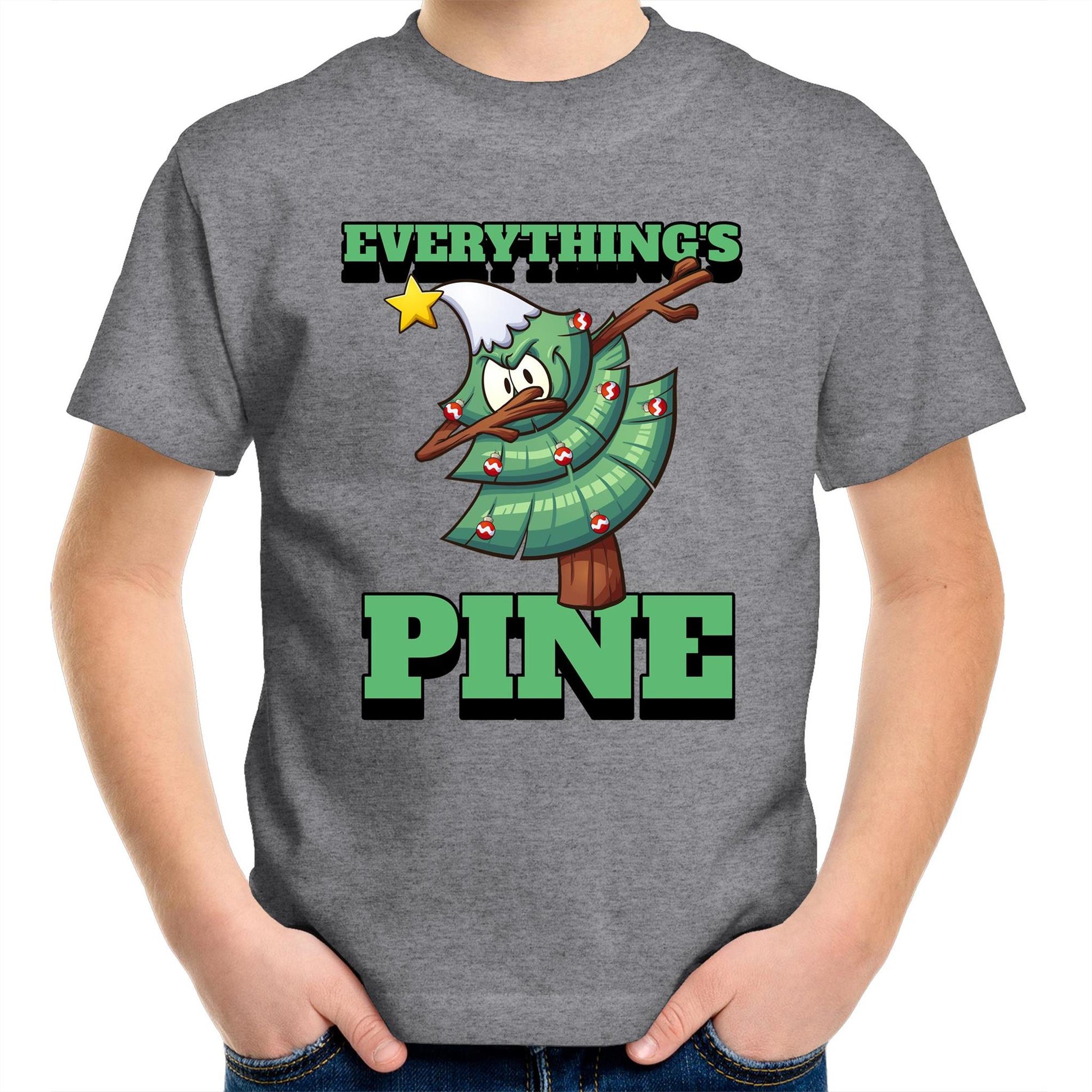 Everything's Pine - Kids Youth T-Shirt Grey Marle Christmas Kids T-shirt Merry Christmas