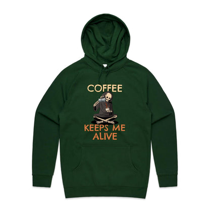 Skeleton, Coffee Keeps Me Alive - Supply Hood Forest Green Mens Supply Hoodie Coffee