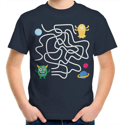 Find The Right Path, Space Alien - Kids Youth T-Shirt Navy Kids Youth T-shirt Sci Fi Space
